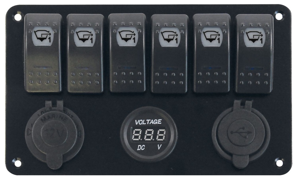 Katkaisinpaneeli, 6 kytkintä, jännitemittari 