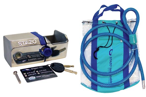 Perämoottorilukko Stazo Smartlock lukitusvaijerilla