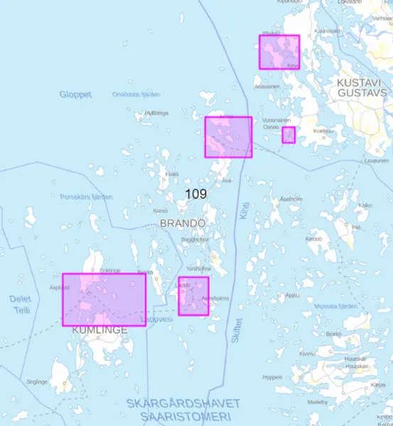 Satamakartta 109, Kumlinge, Lappo, Jurmo Vuosnainen ja Lypyrtti