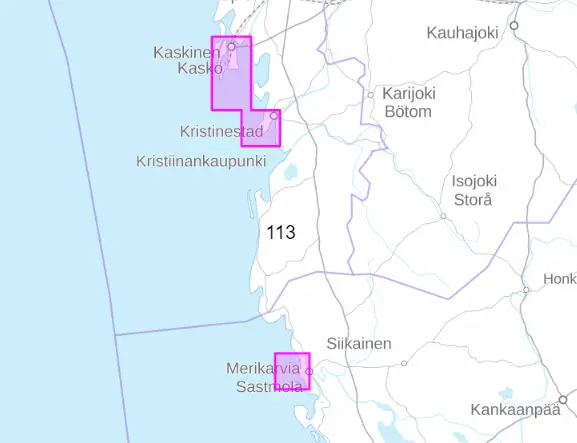 Satamakartta 113, Merikarvia, Kristiinankaupun ja Kaskinen