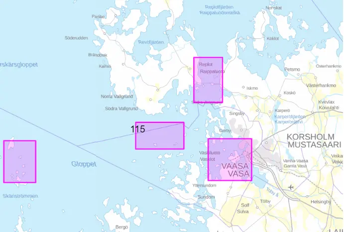 Satamakartta 115, Veckargrund, Nygrund, Vaasa ja Raippaluoto