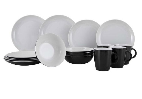 Astiasto Solid musta-valkoinen, 16 kpl melamiini
