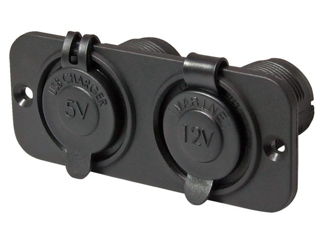 USB + 12V pistoke, musta