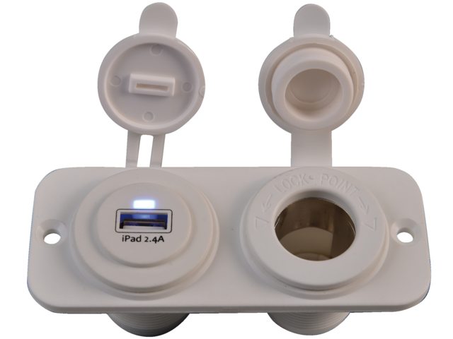 USB + 12V pistoke, valkoinen