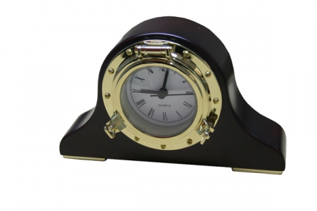 Kello, pöytämalli, laivaikkuna mahonkijälj.tausta L200 K120 mm