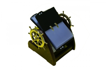 Käyntikorttihyrrä, muovitaskut mahonki/messinki