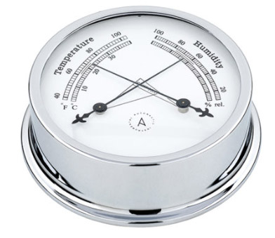 Lämpö/kosteusmittari krom. messinki, 120 mm 