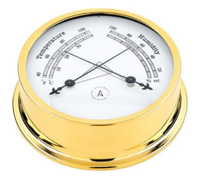 Lämpö/kosteusmittari messinki, 120 mm 