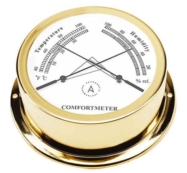 Lämpö/kosteusmittari messinki, 95 mm 