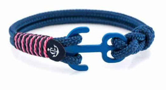 Rannekoru, sininen, ankkurilla