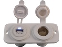 USB + 12V pistoke, valkoinen